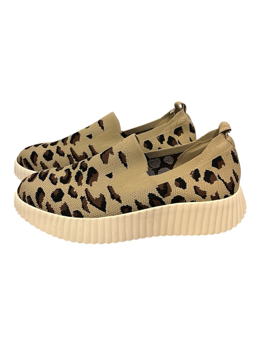 Jellypop Club Comfort Fit Platform Beige Leopard Knit Slip-On Sneakers Size 7.5